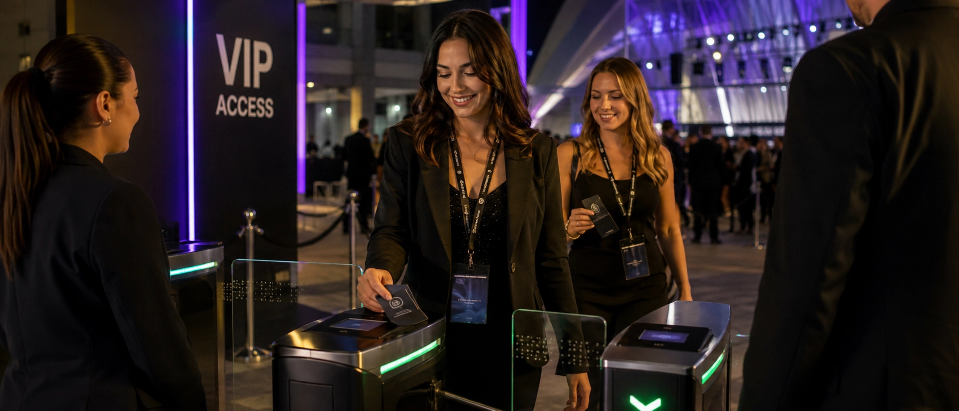 RFID event passes and contactless smart credentials controlling VIP access at modern venue gates RFID event passes and contactless smart credentials controlling VIP access at modern venue gates